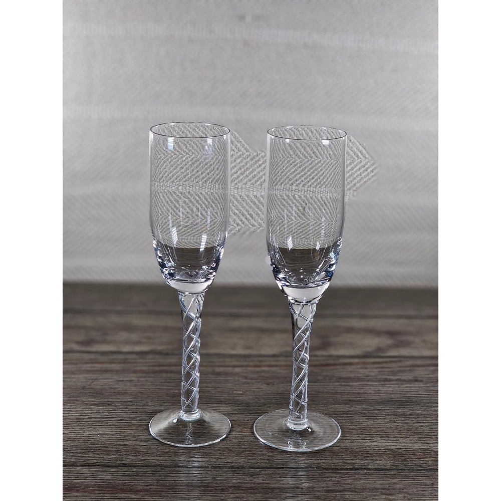 Set 2 Vintage Cordial Glasses Twisted Stem Clear Stemware 9.5 In - Picture 2 of 16